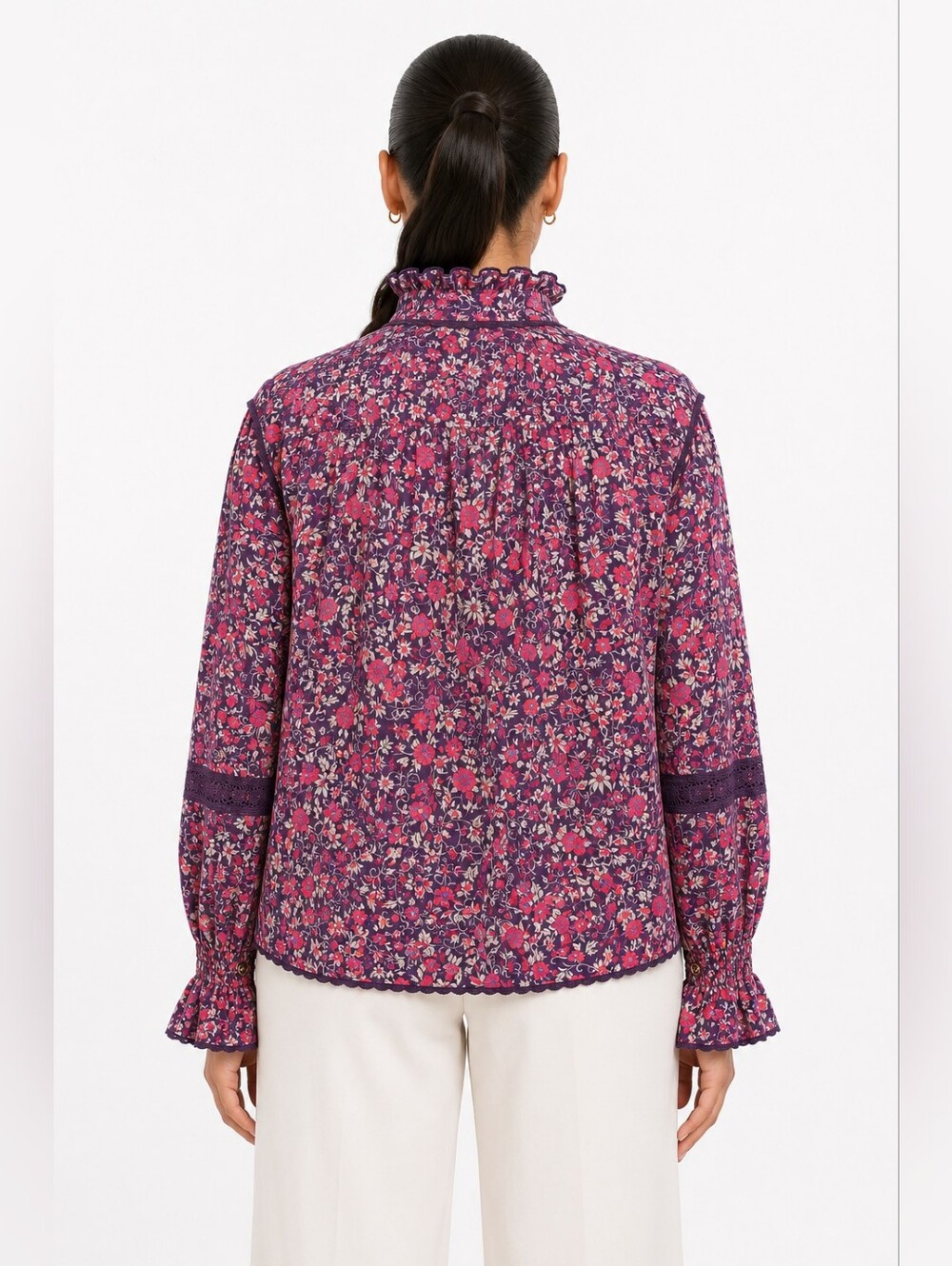 NWT Farm Rio Chelsea Garden Purple Floral Cotton Lace Blouse Size M - Picture 2 of 12